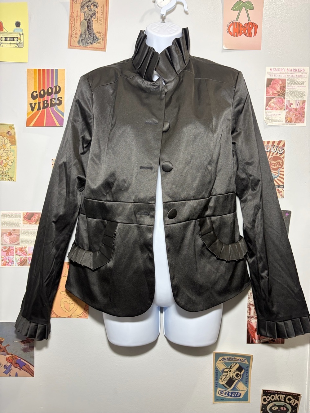 Black Ruffle-Trim Women's Blazer
